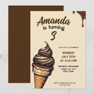 Vintage Brown Chocolate Ice Cream Cone Invitation