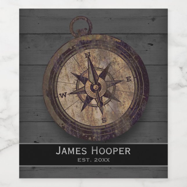 Vintage Brown Compass Wine Label (Single Label)