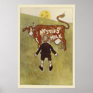 Vintage Brown Cow Nestle's Milk Poster