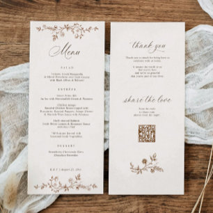 Vintage Brown & Cream French Floral Wedding Menu