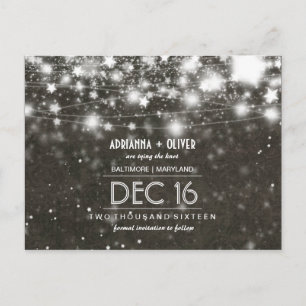 Vintage Brown Damask Glowing Stars Save The Date Announcement Postcard
