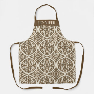Vintage Brown Damask Kitchen Design Apron