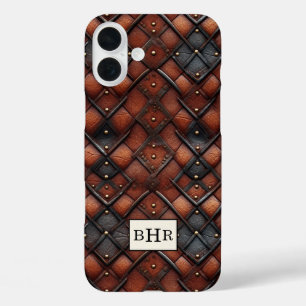 Vintage Brown Diamond Leather Monogrammed iPhone 16 Plus Case