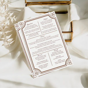 Vintage Brown & Ecru Classic Script Wedding Menu Invitation