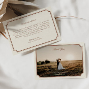 Vintage Brown & Ecru Wedding Photo Thank You Card
