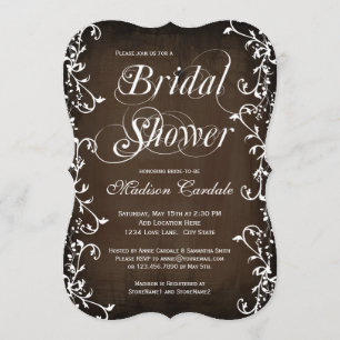 Vintage Brown Elegant Vines Bridal Shower Invite