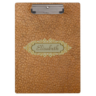 Vintage Brown Faux Leather with Golden Custom Name Clipboard