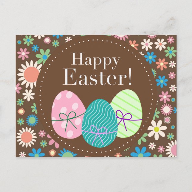 Vintage brown floral daisy retro easter card (Front)