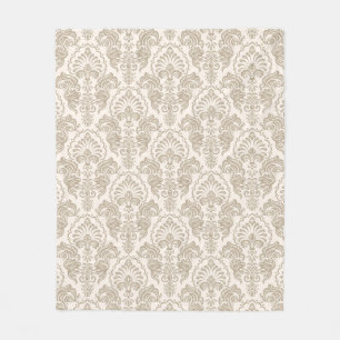 Vintage Brown Floral Damask Fleece Blanket