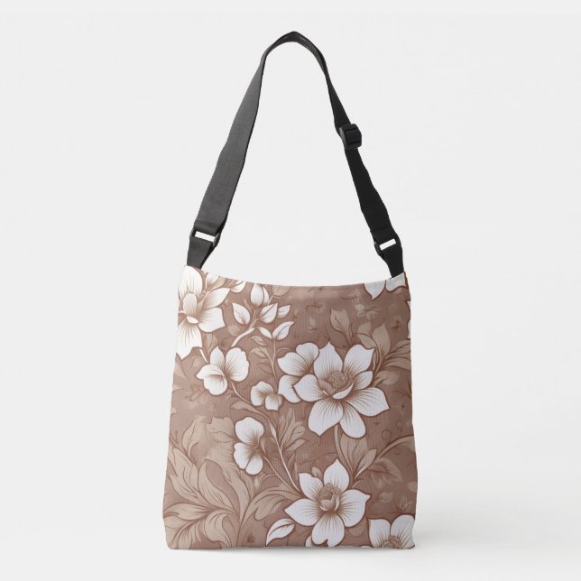 Vintage Brown Floral Rose Pattern Crossbody Bag (Front)