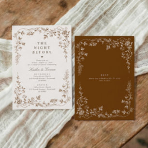 Vintage Brown French Floral Rehearsal Dinner Invitation