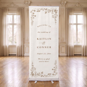 Vintage Brown French Floral Wedding Welcom Retractable Banner
