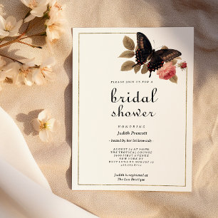 Vintage brown gold pink butterfly Bridal Shower  Invitation