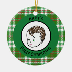 Vintage Brown Hair Baby's First Christmas Ceramic Tree Decoration
