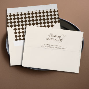 Vintage Brown & Ivory Chequered Old Money Wedding Envelope