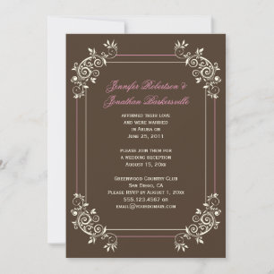 Vintage Brown Ivory Pink Swirls Post Wedding Invitation