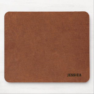 Vintage brown leather texture monogram mouse mat