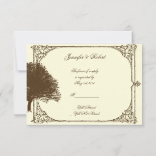 Vintage Brown Oak Tree on Cream Response Card