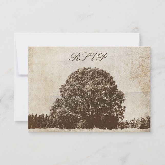 Vintage Brown Oak Tree Wedding Response Card (Front)