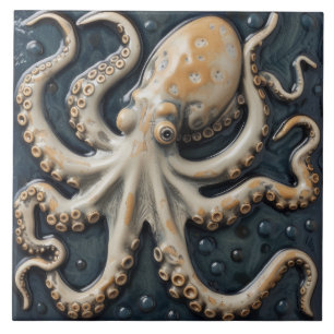 Vintage Brown Octopus 3D Effect Tile