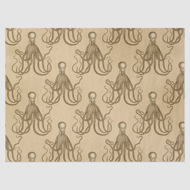 Vintage Brown Octopus Decoupage Tissue Paper (Front)