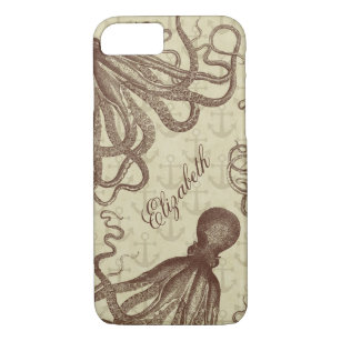 Vintage Brown Octopus with Anchors Personalised iPhone 8/7 Case