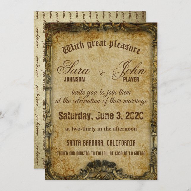 Vintage Brown old paper wedding invitation (Front/Back)