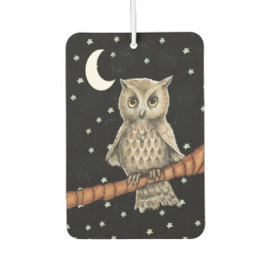 Vintage Brown Owl Necklace Crescent Moon Stars Car Air Freshener