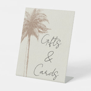 Vintage Brown Palm Tree Beach Wedding Gifts Cards  Pedestal Sign