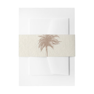 Vintage Brown Palm Tree Beach Wedding Invitation Belly Band