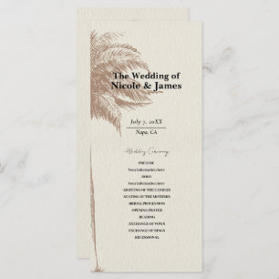 Vintage Brown Palm Tree Beach Wedding Program Menu