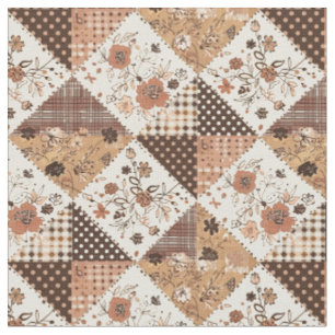 Vintage Brown Patchwork Cottagecore Quilt Fabric