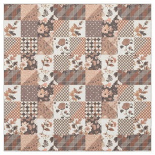 Vintage Brown Patchwork Cottagecore Quilt Fabric