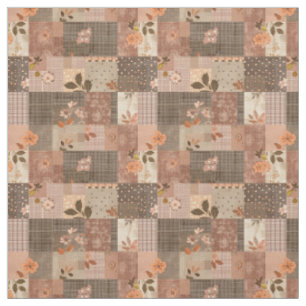 Vintage Brown Patchwork Cottagecore Quilt Fabric