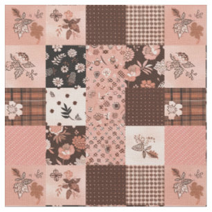Vintage Brown Pink Cottagecore Farmhouse Quilt Fabric