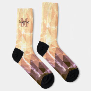 Vintage brown purple geometric pattern Monogram Socks