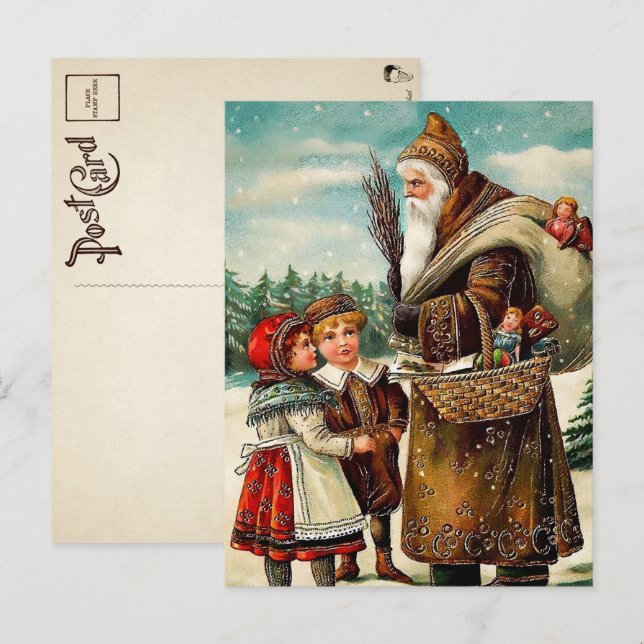 Vintage Brown Robed Angry Santa Christmas Postcard (Front/Back)