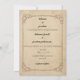 vintage brown rustic wedding invitation