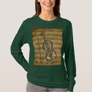 Vintage Brown Sheet Music Violin T-Shirt