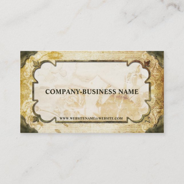 Vintage Brown & Tan Flourish Paper Business Cards (Front)