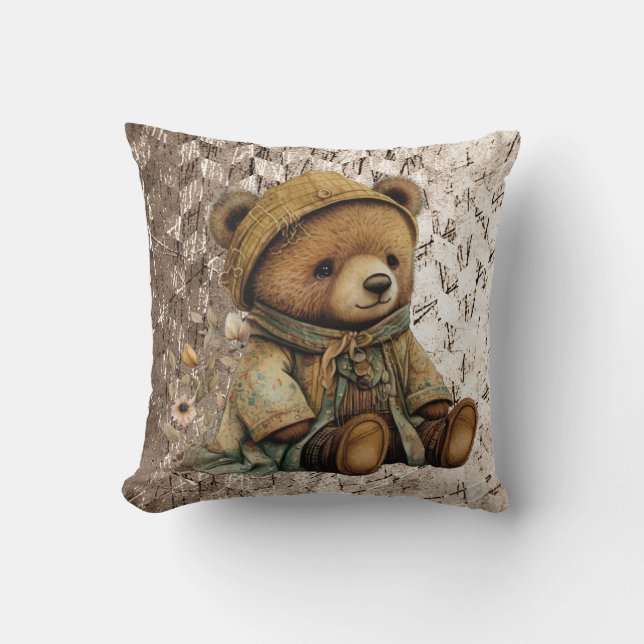 Vintage Brown Teddy Bear Cushion (Front)