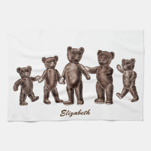 Vintage Brown Teddy Bears Kitchen Towel