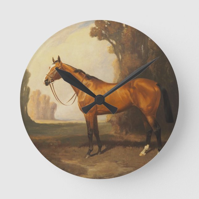 Vintage Brown Thoroughbred Horse Round Clock (Front)