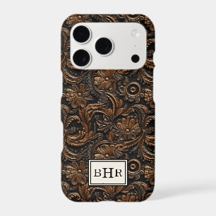 Vintage Brown Tooled Leather Monogrammed