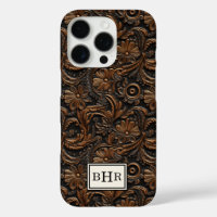 Vintage Brown Tooled Leather Monogrammed