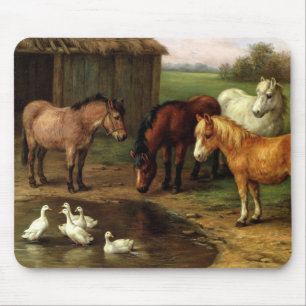 Vintage Brown White Horse And Ducks Farm Animals Mouse Mat