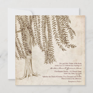 Vintage Brown Willow Tree Wedding Invitation