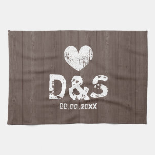 Vintage brown wood grain monogram kitchen towel