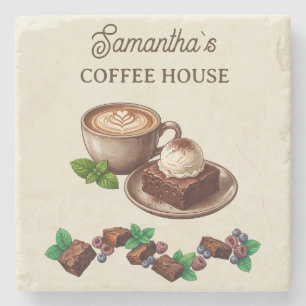 Vintage Brownie and Berry Bakery Branding Stone Coaster