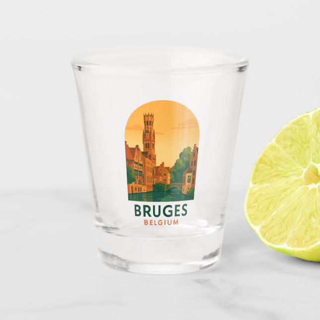 Vintage Bruges Belgium Shot Glass – Retro Travel  (Front)